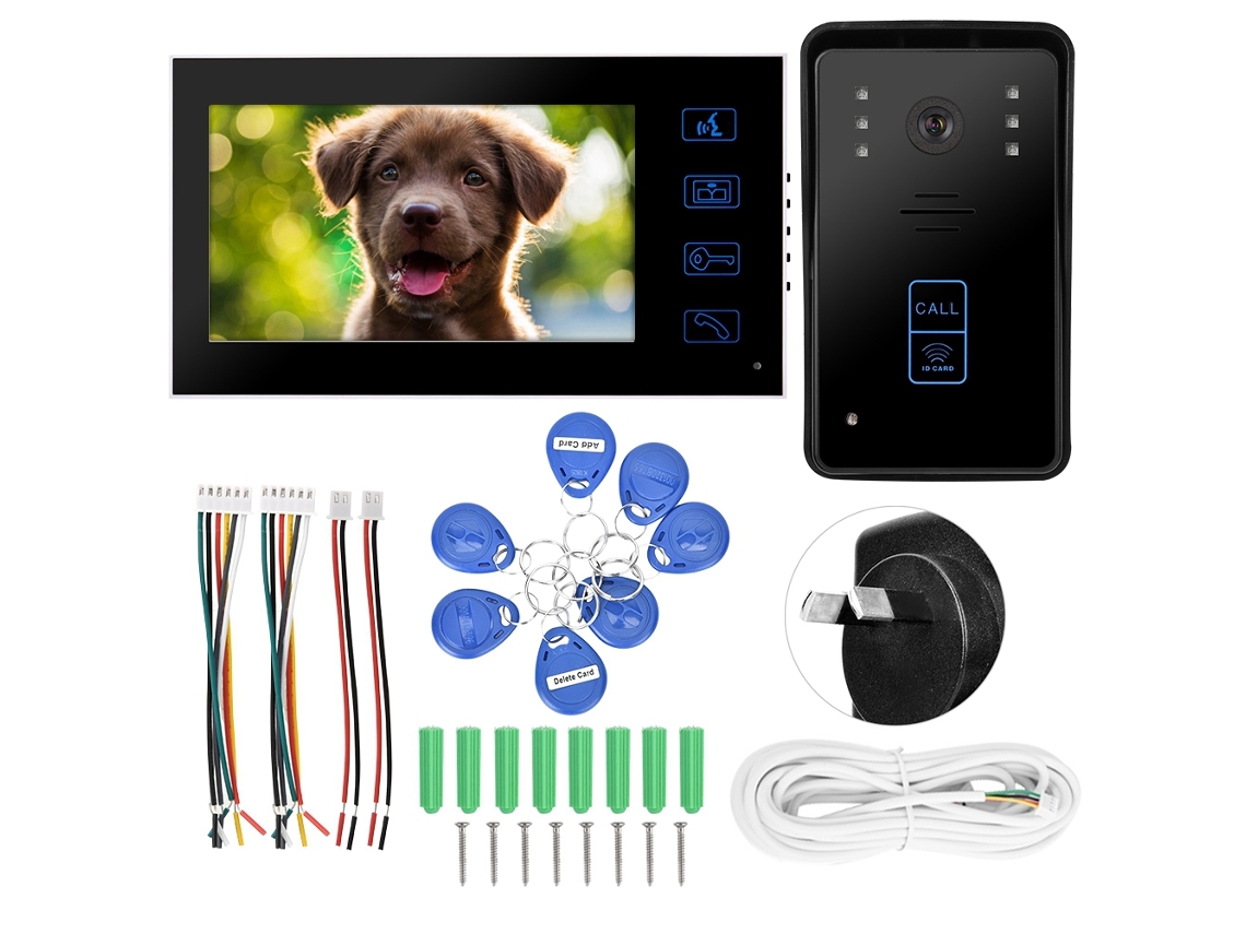 Interfone De Vídeo Com Fio De 7 Polegadas, Função De Leitura De Cartão E Tela Tft