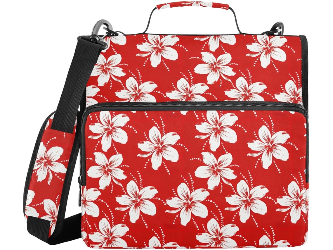 Pasta De 3 Argolas 1, 5 Polegadas Com Zíper, Alça De Ombro E Mão Organizador Elegante Bolsa Floral