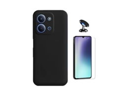 Kit Vidro Temperado Cleargorilasglass Capa Proteção Silicone Suporte De Carro Gift4me Para Xiaomi Poco C85 - Preto