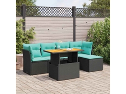 Vidaxl 6 Pcs Conjunto Sofás De Jardim C/ Almofadões Vime Pe Preto
