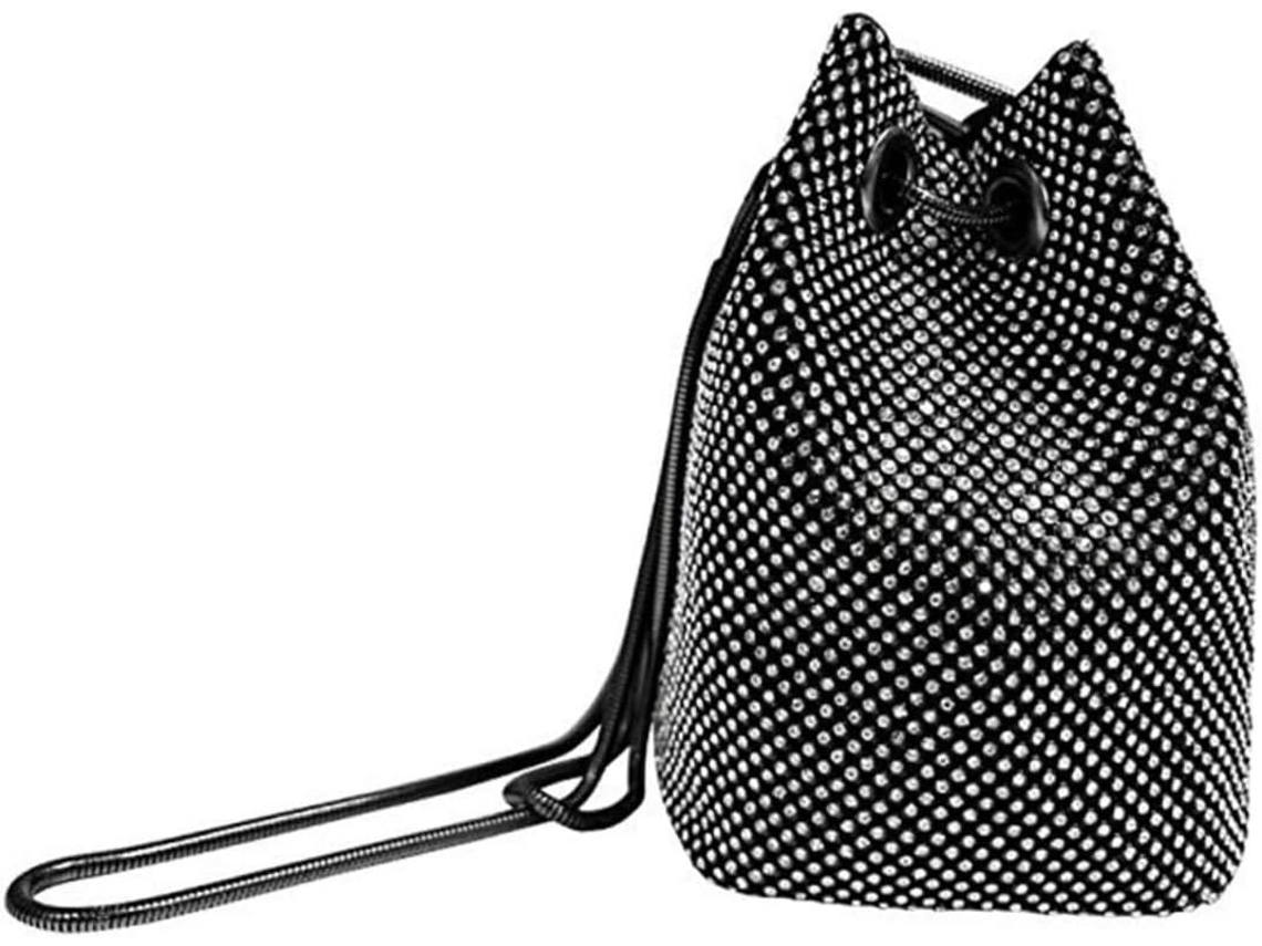 Bolsa Feminina Estilo Saco Com Lantejoulas E Alça De Ombro, Lantejoulas E Diamantes, Preta.