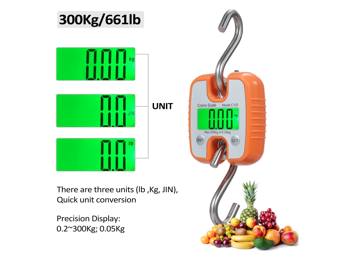 Balanza De Grúa Digital Portátil Resistente À Água 300kg Com Tela Lcd