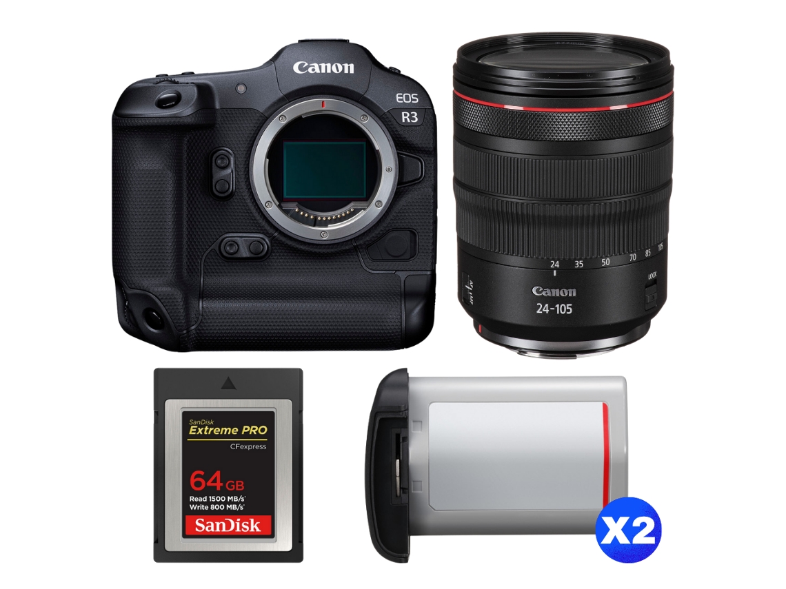 Eos R3 + Rf 24 105mm F/4 L Is Usm + 1 Sandisk 64gb Extreme Pro Cfexpress Type B + 2 Canon Lp e19 + Ebook “20 Dicas para Fotos Que Impressionam” CANON