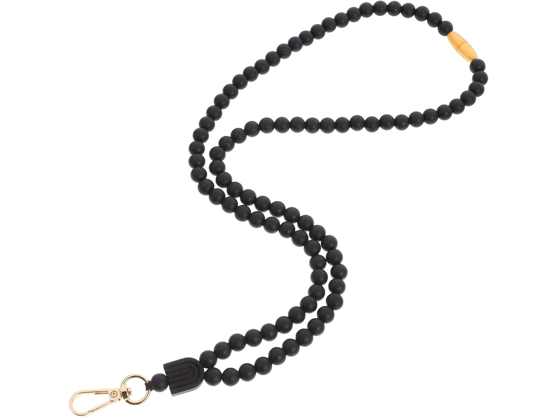 Pulseira De Silicone Preta Com Contas Para Celular