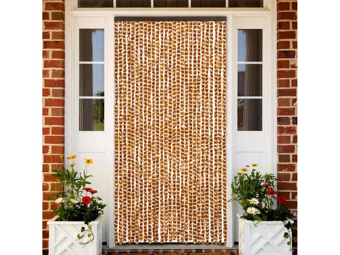 Vidaxl Cortina Anti-insetos 90x200 Cm Chenille Ocre E Branco