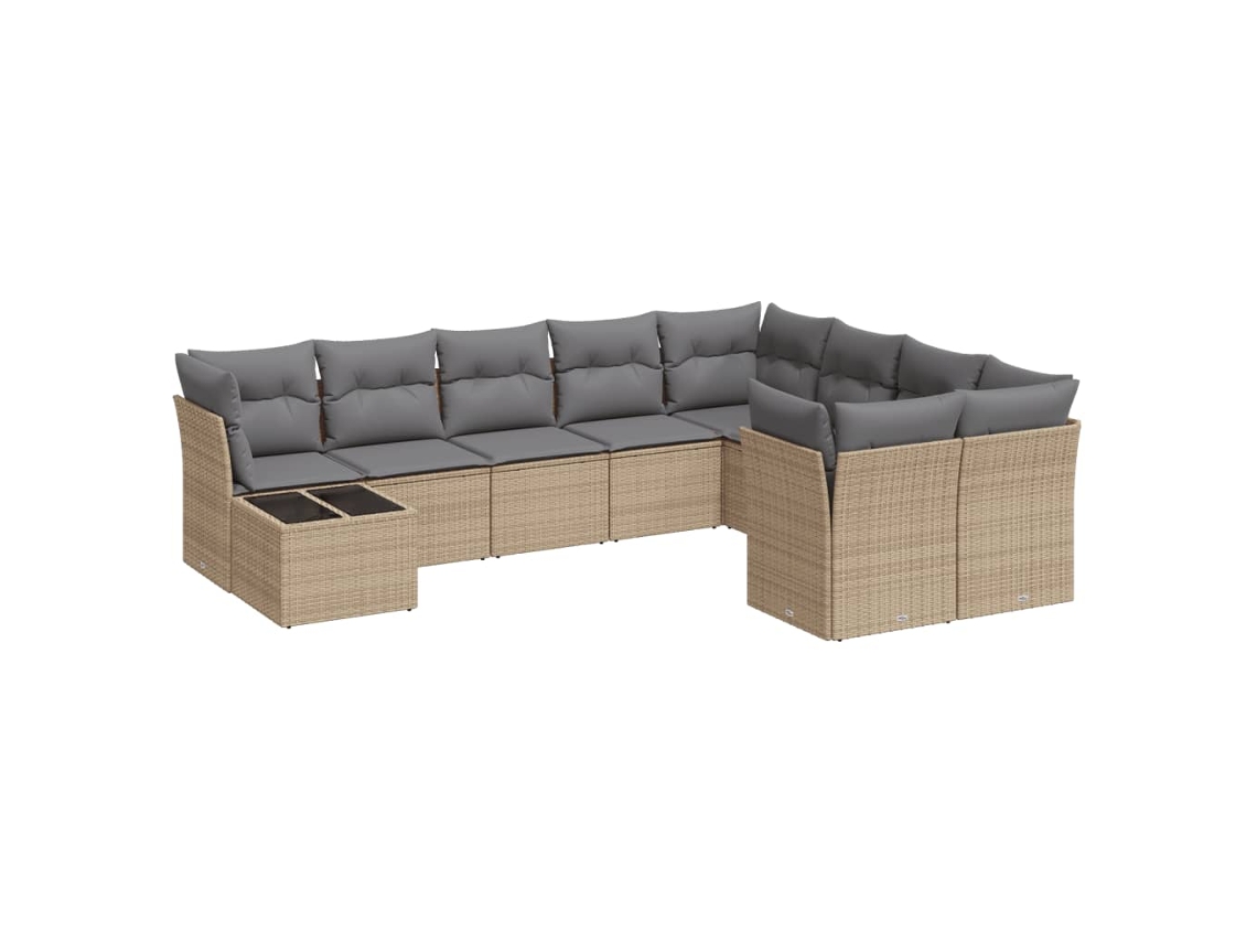 Maison Exclusive - 10 Pcs Conjunto De Sofás P/ Jardim Com Almofadões Vime Pe Bege