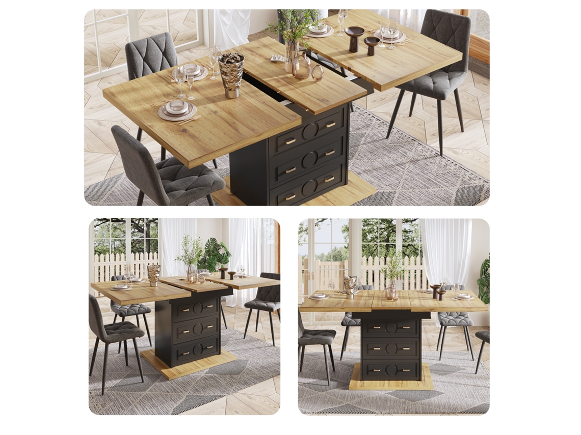 Mesa Extensível 110x80x75 Cm NOVELA de Aumento até 140 Cm para 6 Pessoas em Madeira Natural