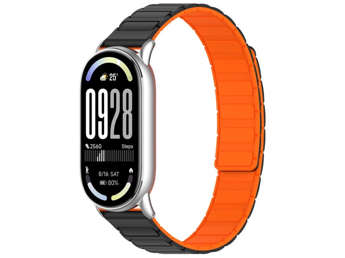 Bracelete para Xiaomi Smart Band 10/9/8 em silicone magnético formato de I preto e laranja XIAOMOYU