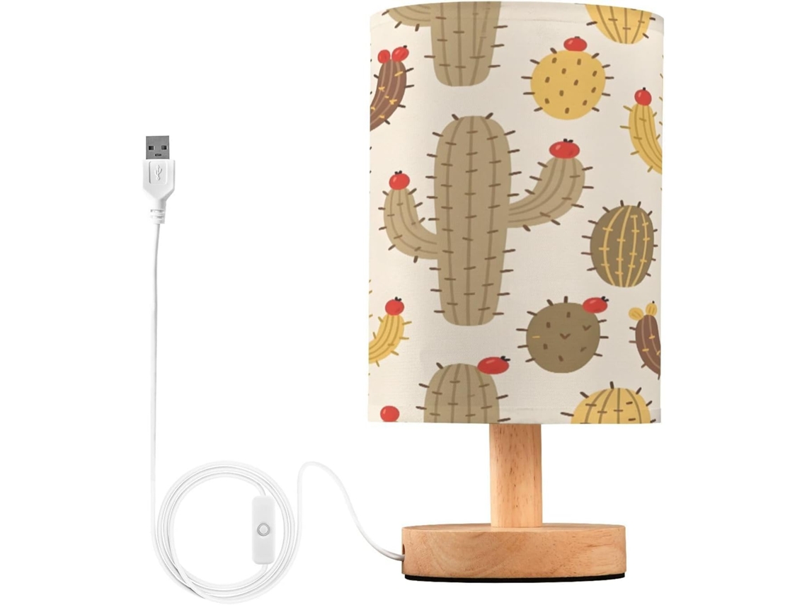 Abajur De Cabeceira Em Formato Cactus Para Quarto, Com USB C Carregamento Portas, Luminária De Mesa Cabeceira