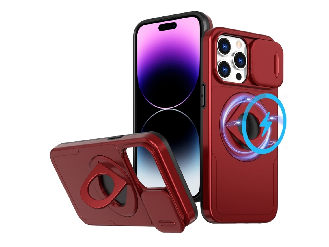 Capa Zruxe Compativel Com Iphone 14 Pro (camshield - Magsafe - Ring Holder - Armor - Vermelho)