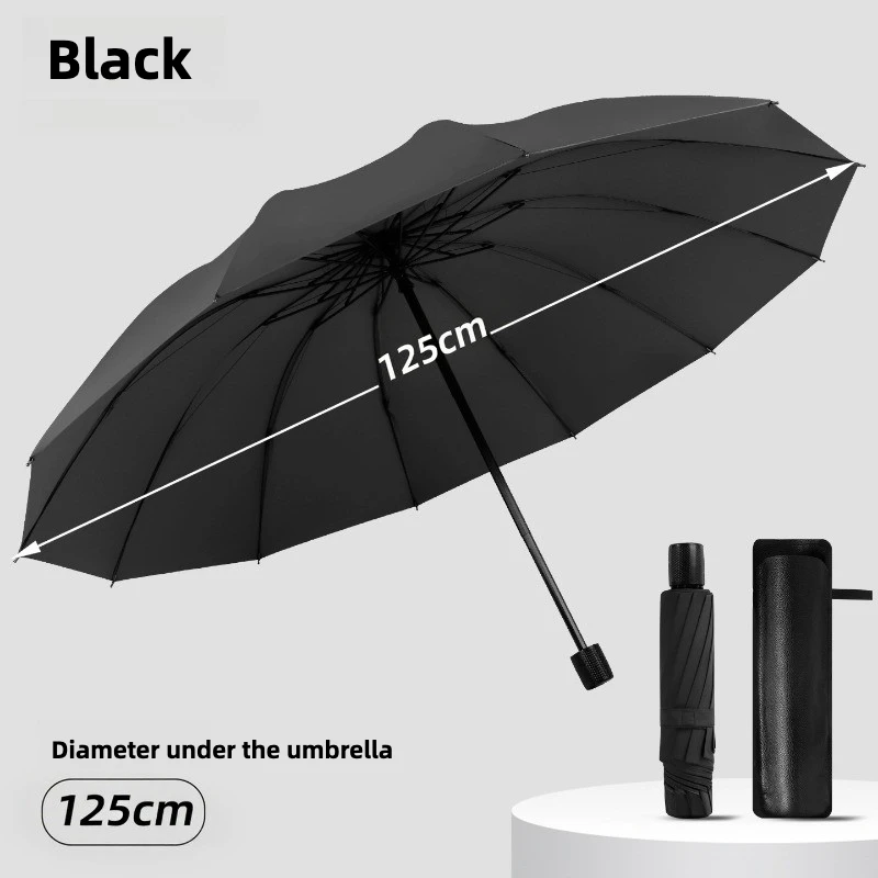 (preto 12k) Guarda-chuva Dobrável Manual Extra Grande, Guarda-chuva Grande E Espesso Anti-tumulto
