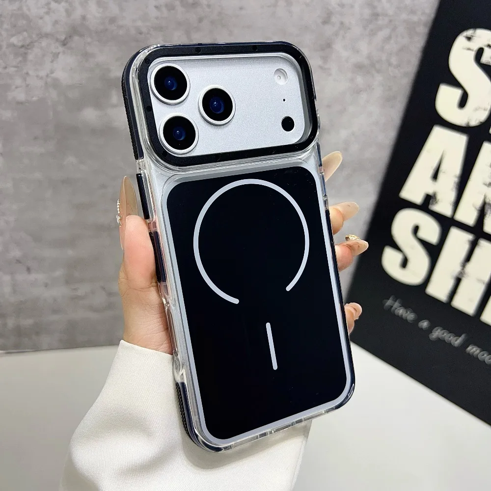 (iphone 16 Plus, Preto) Capa Transparente Com Moldura E Tampa Traseira Magnética Magsafe.