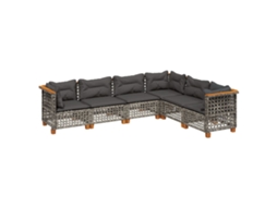 Maison Exclusive - 6 Pcs Conjunto Sofás De Jardim Com Almofadões Vime Cinzento