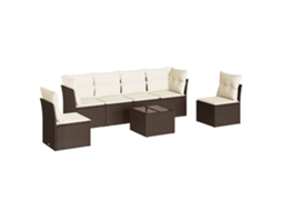 Conjunto de 7 Sofás de Jardim com Almofadões Vime Pe Castanho MAISON EXCLUSIVE (7 pcs)