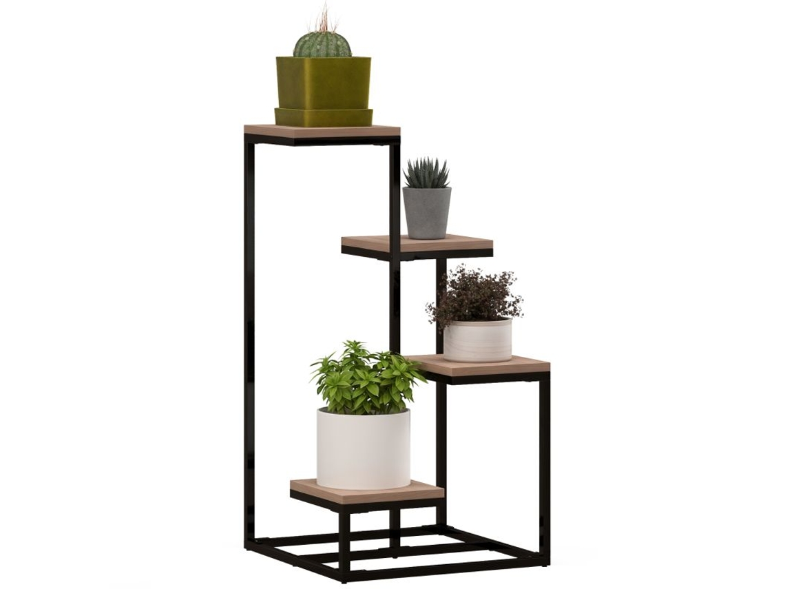 Estante Para Plantas, Suporte Para Flores Em Metal E Madeira, 4 Níveis De Alturas Diferentes, Estilo Industrial, 40 X 40 X 75,5 Cm