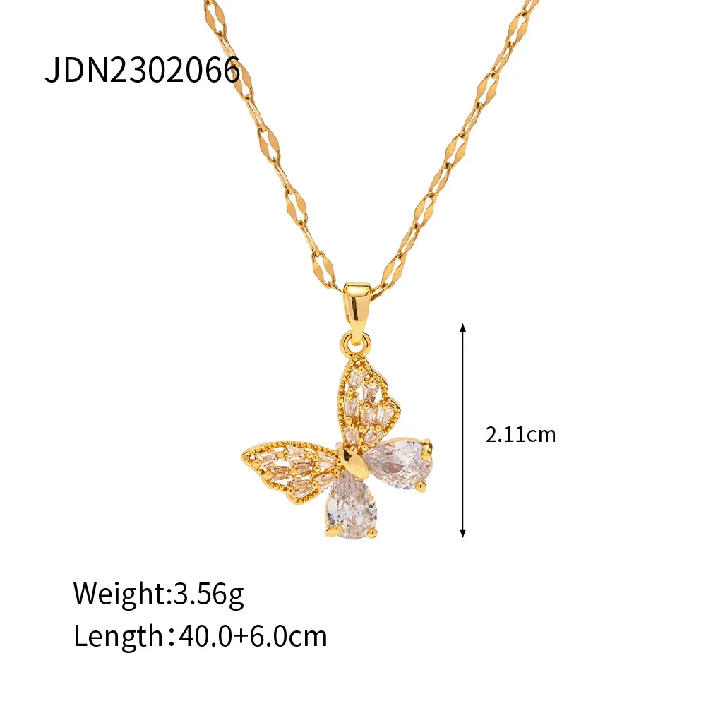 Colar Com Pingente De Borboleta Em Zircônia, Banhado A Ouro Pvd, À Prova D'água. Presente Perfeito.