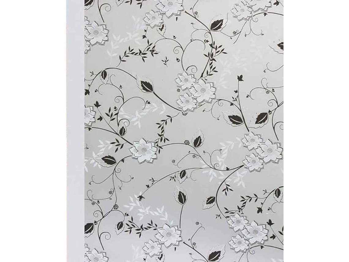 Película Autoadesiva Para Janelas, 50x200 Cm, Vidro Fosco Com Flores, Pvc Preto E Branco, Decorativa E De Fácil Instalação