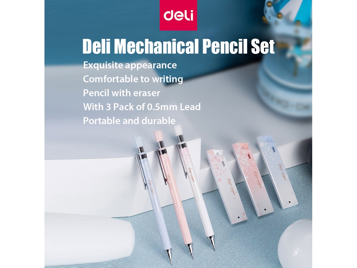 Kit De Lápis Mecânicos Deli: 3 Lápis Automáticos Com Recargas 0.5mm Para Desenho, Projeto E Arquitetura