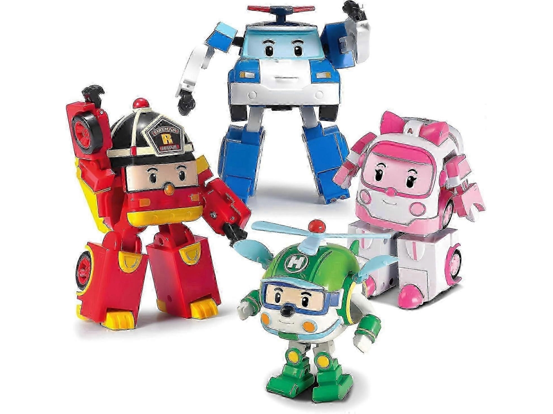 Robocar Poli, Pacote Com 4 Brinquedos De Robôs Transformadores Poli Amber Roy Helly, Boneco De Ação Transformável De 10 Cm, Aquaforge