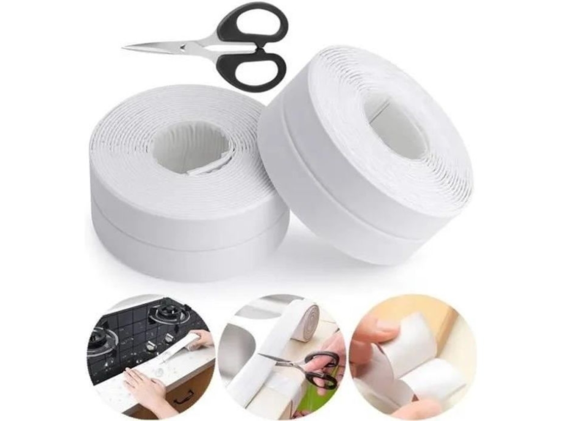 Fita De Vedação Para Banheiro, Para Cozinha (4 Tiras + 1 Tesoura), De Silicone Branca, Autoadesiva De Pe Para Banheira