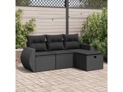 Vidaxl 4 Pcs Conjunto de Sofás para Jardim C/ Almofadões Vime Pe Preto