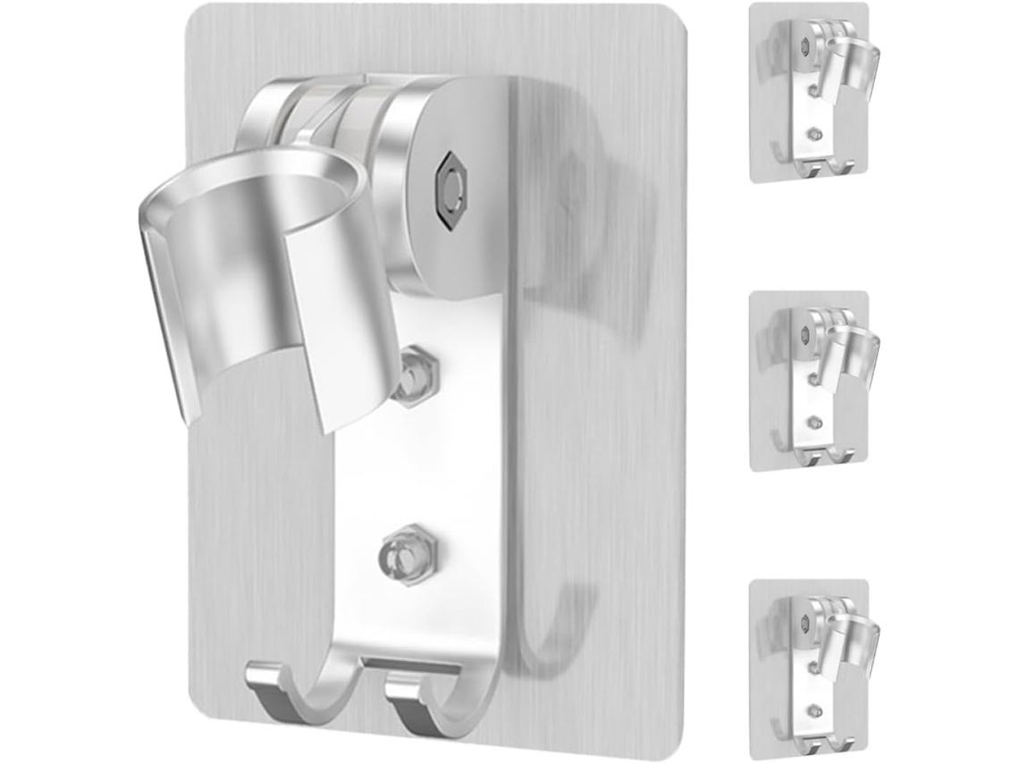 Suporte Chuveiro Zerodeko Mão, Conjunto De 4 Peças, Ajustável, Em Alumínio, Sem Furos, Prata, Para Banheiro