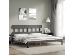 Estrutura De Cama Com Cabeceira 200x200 Cm Madeira Maciça Cinza
