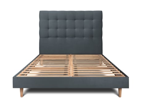 Cama com Cabeceira Estofada SOMMEIL_DE_PLOMB Tecido Veludo Cinzento (200x200cm)