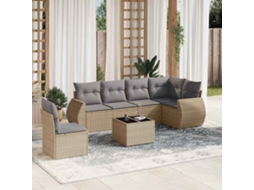 Vidaxl 7 Pcs Conjunto De Sofás P/ Jardim Com Almofadões Vime Pe Bege