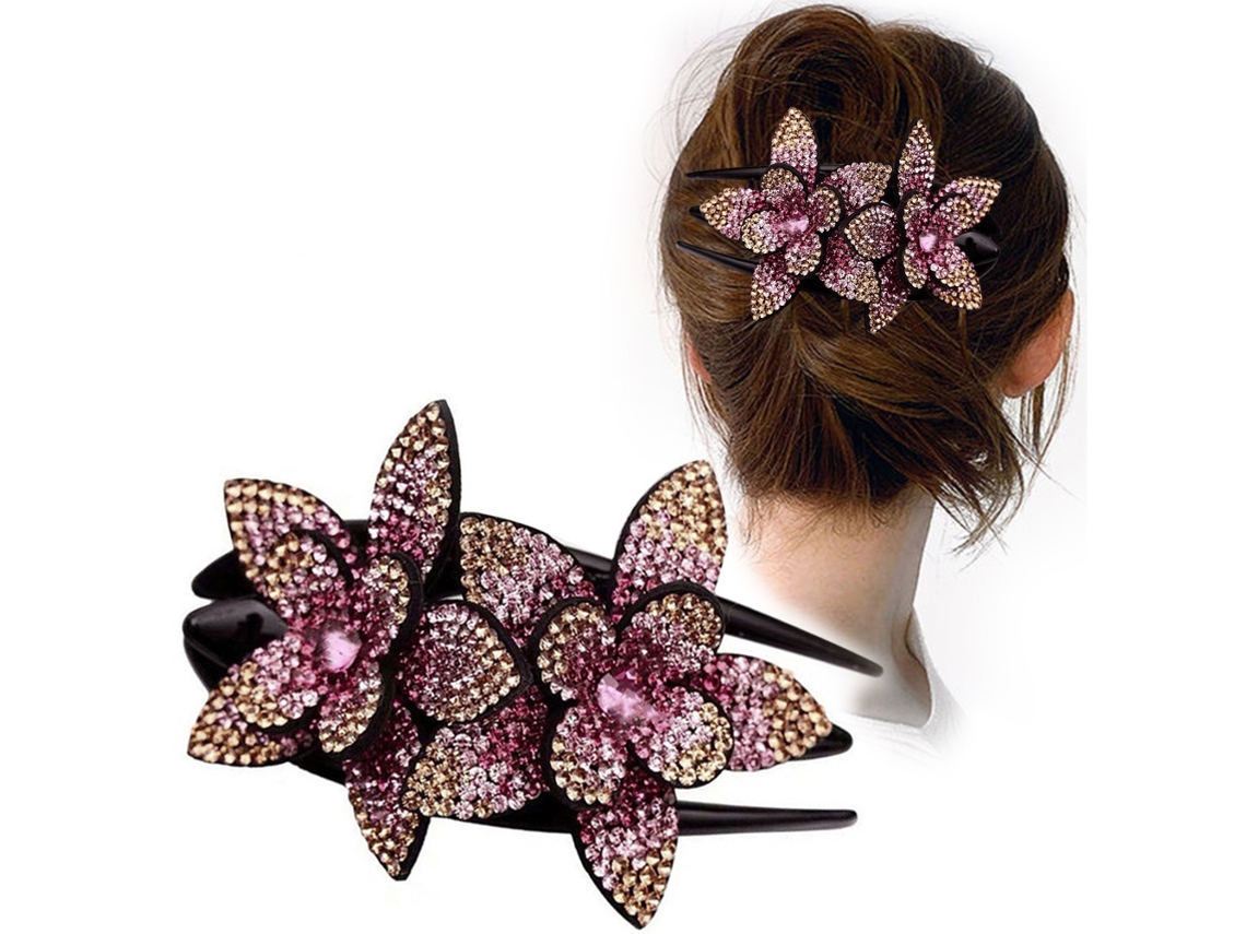 Pinça De Cabelo De Flor Dupla Com Brilhantes Brilhantes