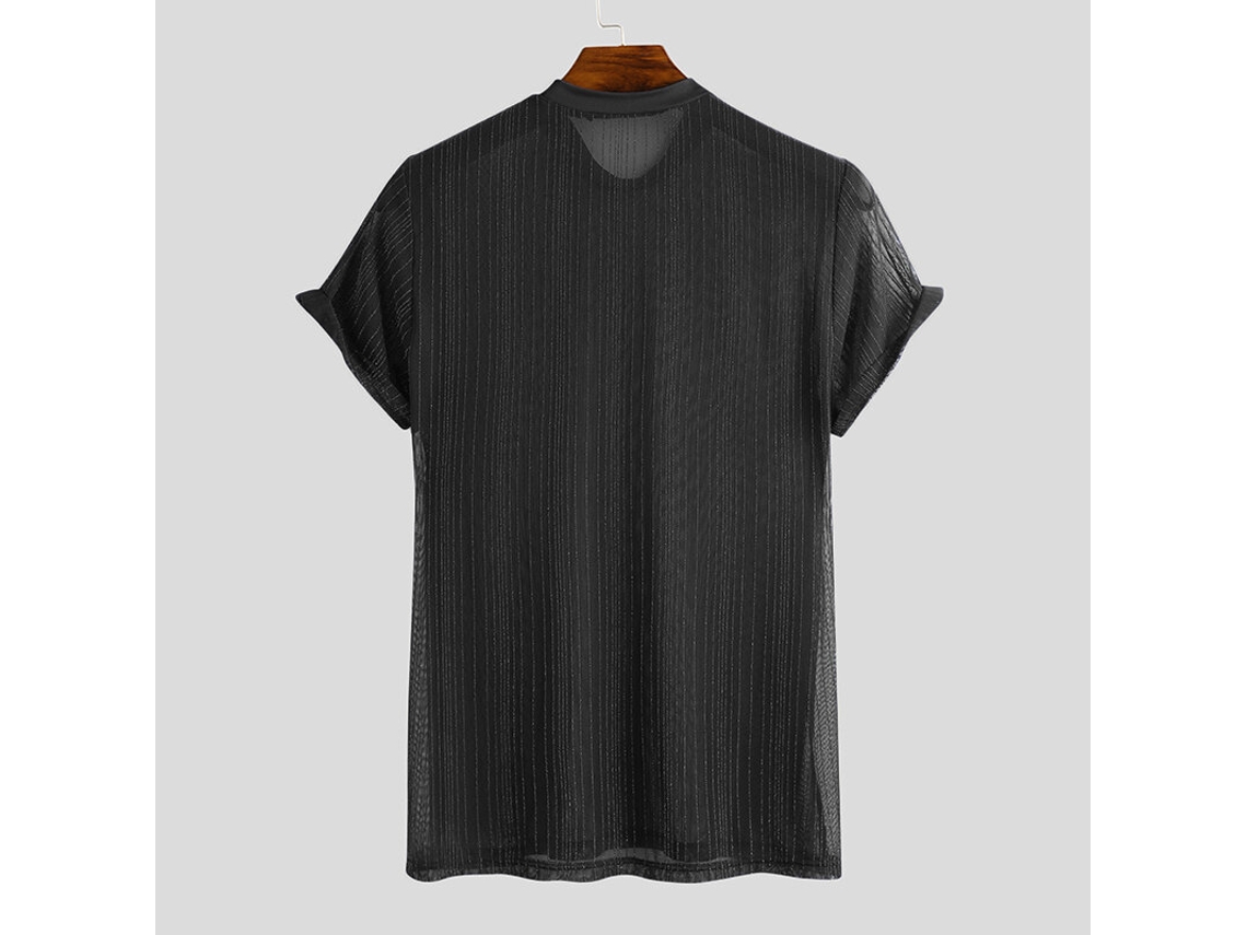Camiseta Preta Masculina Transparente Em Tela Tamanho M Para Treino Fitness Esporte E Uso Casual Manga Curta Modelagem Slim E Fina