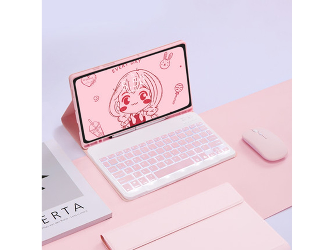 Capa Para Lenovo Yoga Pad Pro 12.7 12.4 Polegadas Com Teclado Bluetooth Retroiluminado 10 Polegadas E Rato 2.4g Digitallab (Português-Rosa)