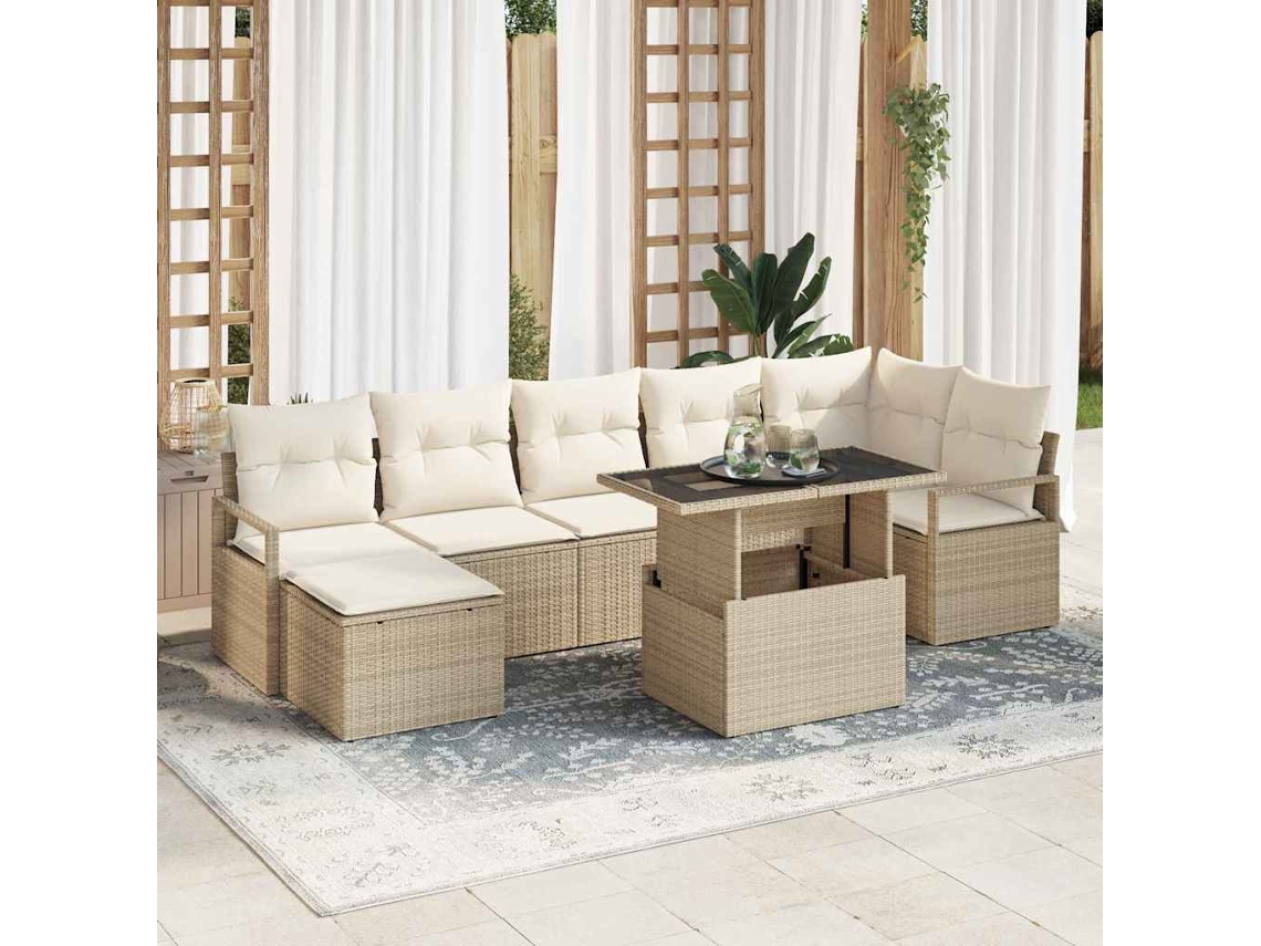 Vidaxl Conjunto De Sofá De Jardim 8 Unid. Bege Rattan Sintético