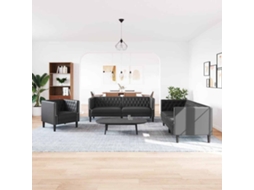 Vidaxl Sofá De Sala De Estar 3 Unid. Preto Couro Sintético