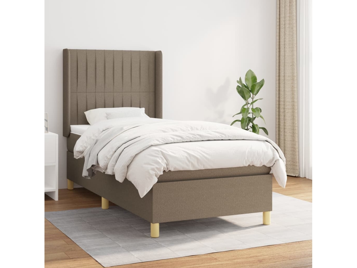 Vidaxl Cama Com Molas/colchão 90x200 Cm Tecido Castanho-acinzentado