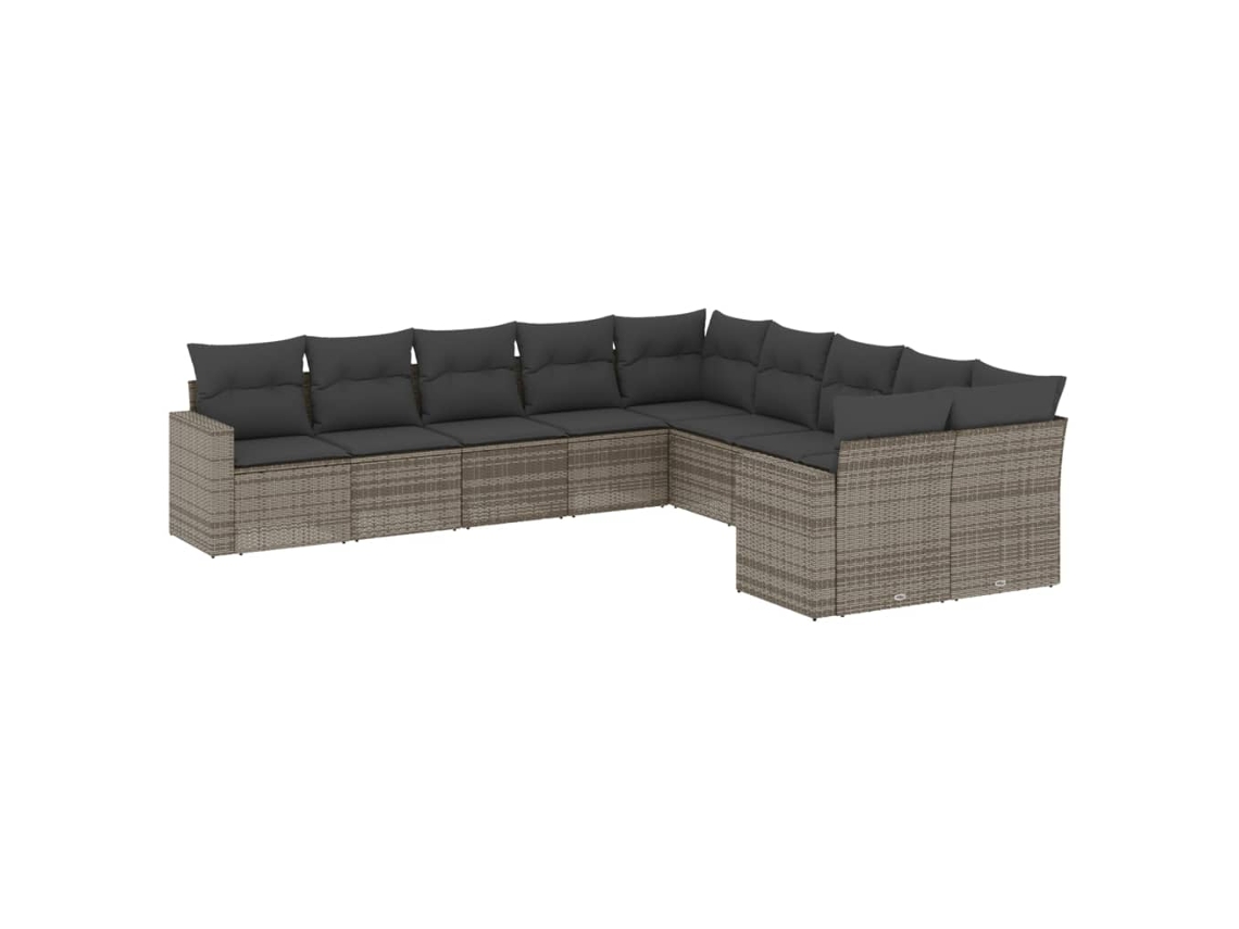 Conjunto de 10 Sofás de Jardim com Almofadões Vime Pe Cinzento MAISON EXCLUSIVE