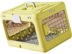 Gaiola dupla para transporte de cães com painel transparente e estrutura metálica resistente.