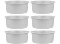 Conjunto de 6 formas redondas de alumínio para bolo com base fixa.