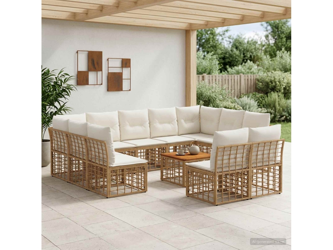 Vidaxl Conjunto De Sofás Para Exterior 12 Unid. Natural E Branco Creme
