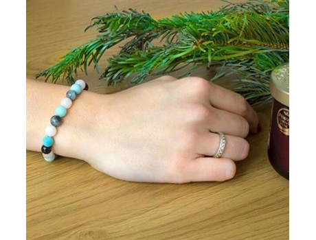 Bracelete Em Pérolas Beneto Em Madeira De Rosa, Amazonita E Labradorita Mink10/17, Para Mulher, Sbe1041