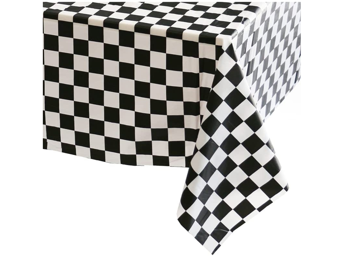 Toalha De Mesa Plástica Descartável 54x108 Polegadas Xadrez Preto E Branco Bandeira De Corrida Festa Retangular