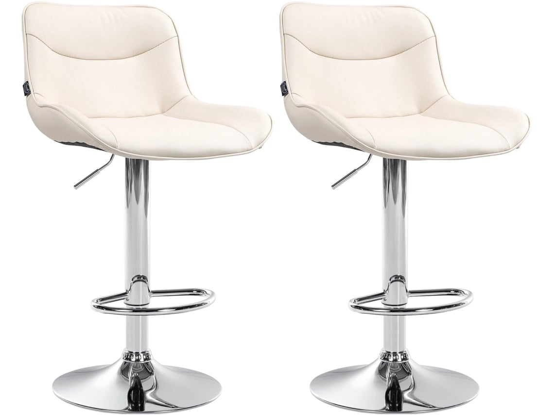 Conjunto de 2 banquetas de bar X1 com costura decorativa em PVC creme, base em metal cromado em formato de trombeta 10_0004449
