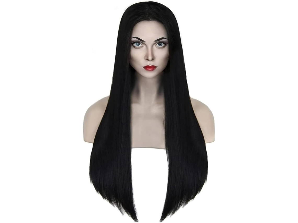 Peruca Mulher Longa, Lisa E Preta — Estilo Bruxa (modelo Morticia), Cabelo Sintético Para Cosplay