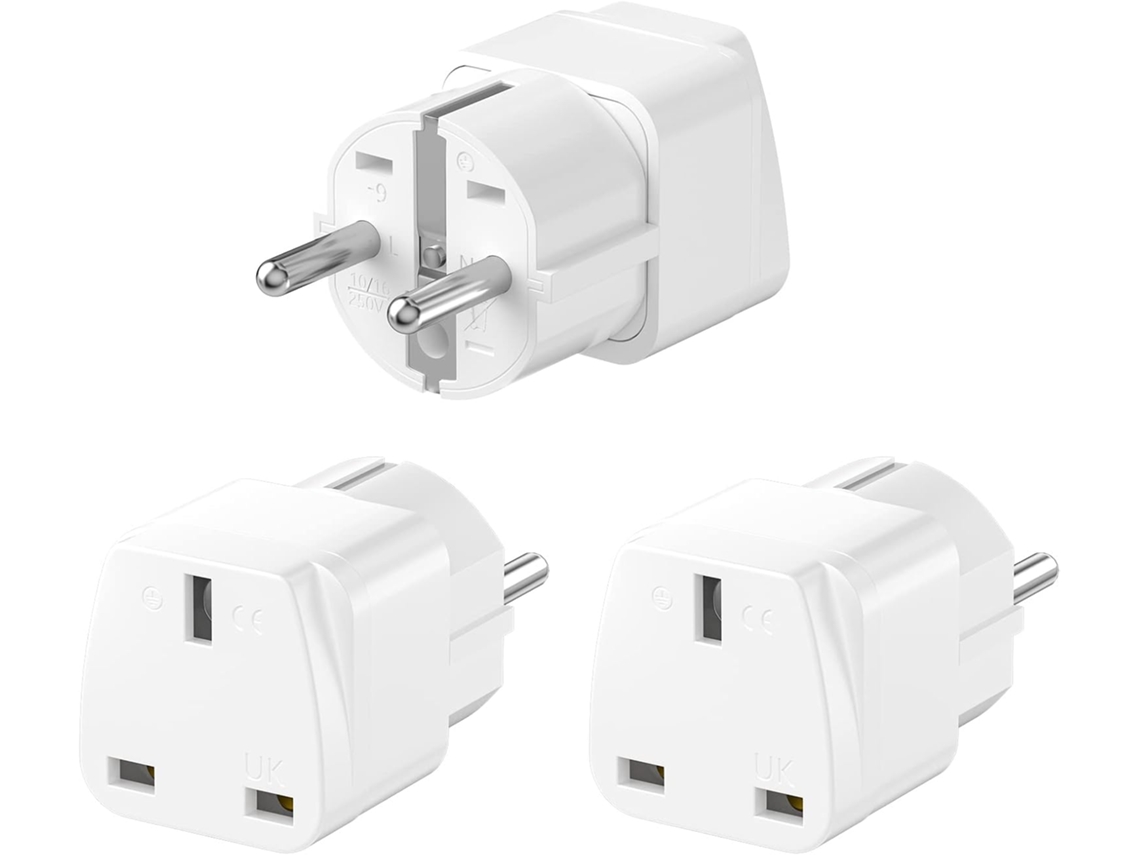 Conjunto De 3 Adaptadores Tomada Do Reino Unido Para A Europa, Adaptador De Viagem Do Reino Unido Para A Ue, De 3 Pinos Tipo G Do Reino Unido Para 2