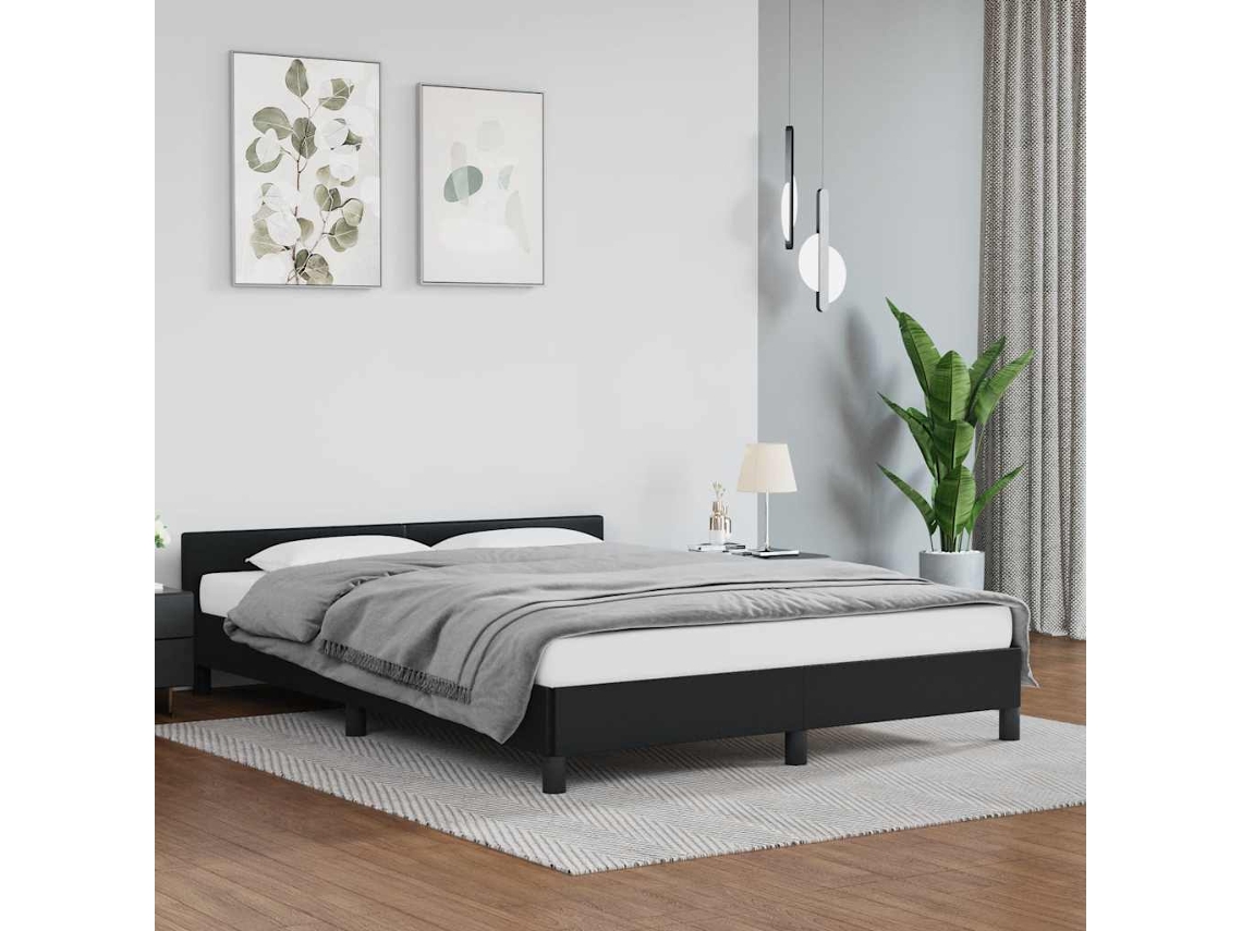 Vidaxl Estrutura Cama C/ Cabeceira Sem Colchão 140x190 Cm Preto