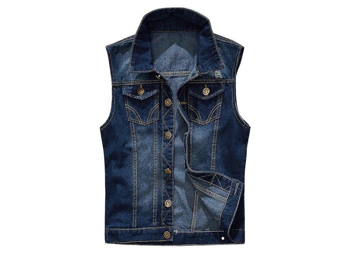 Fasst chaleco Vaquero Clásico para Hombre Con Botones Dorados Y Desgarros Sin Mangas