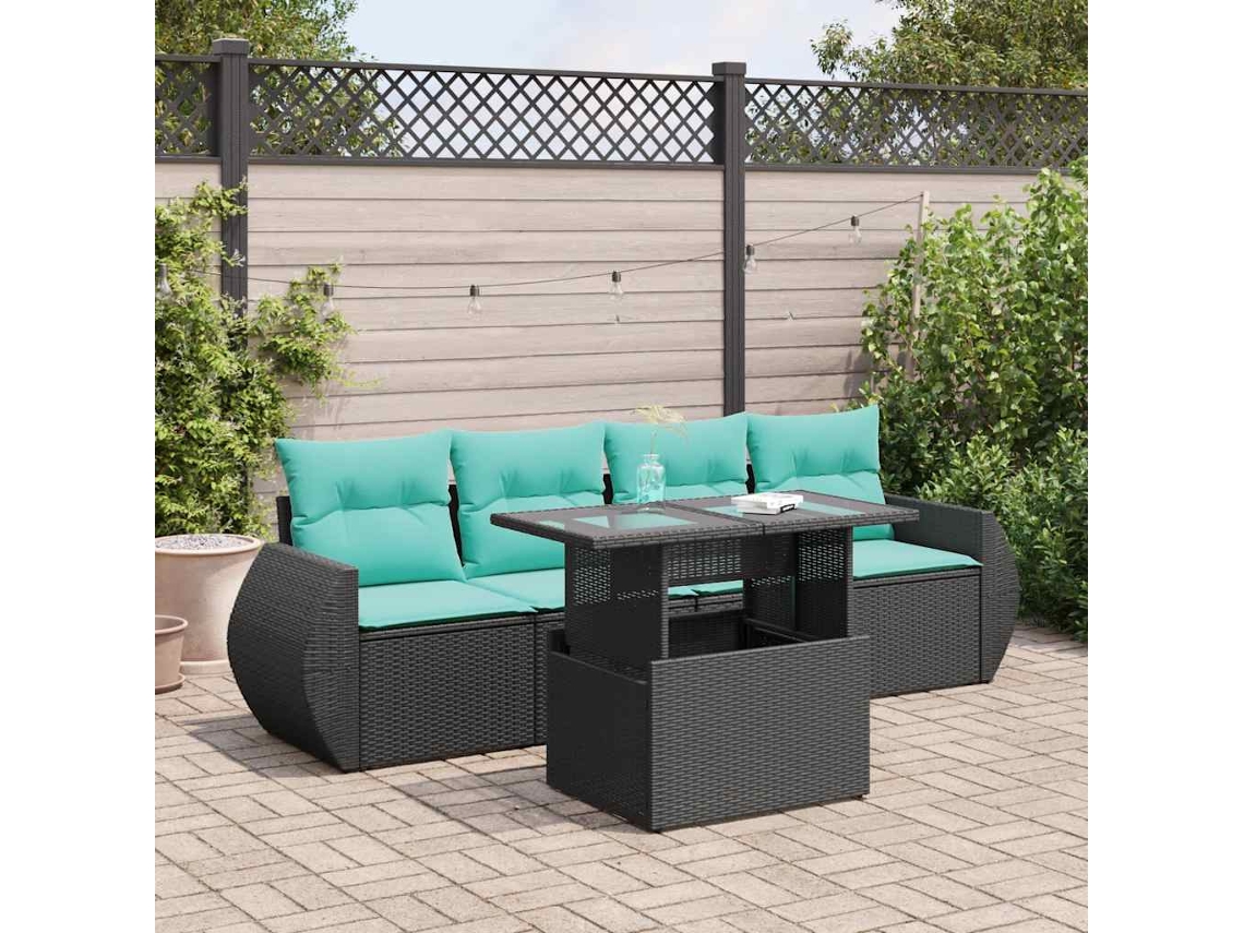 Vidaxl 5 Pcs Conjunto Sofás De Jardim Com Almofadões Acácia E Vime Pe