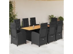 9 Pcs Conjunto De Jantar P/ Jardim C/ Almofadões Vime Pe Preto Haochrymec