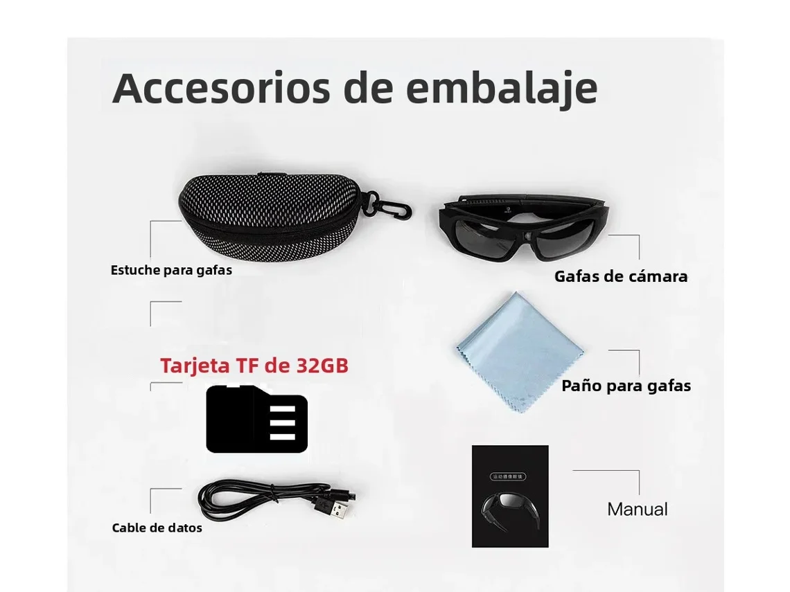 Óculos com Câmera 4k Ultra Hd, Óculos para Ciclismo Esportivo Ao Ar Livre, Câmera de Ação com Monitoramento de Vídeo MDUG (32g)