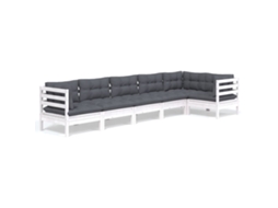 Conjunto de 6 Lounge de Jardim com Almofadões Pinho Branco MAISON EXCLUSIVE